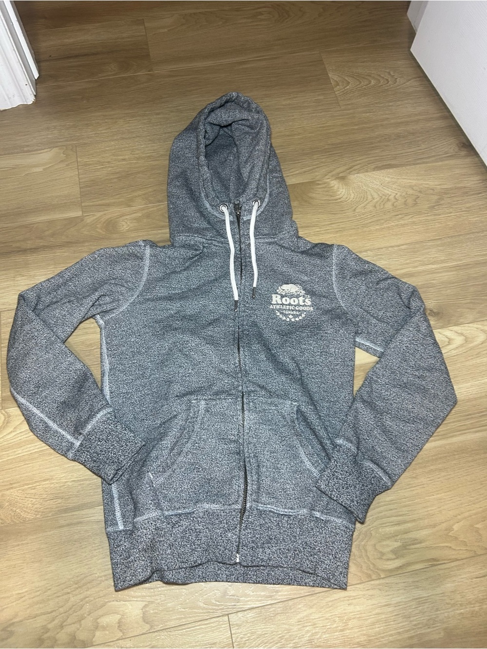 Roots Grey Heather Full-Zip Hoodie with Logo